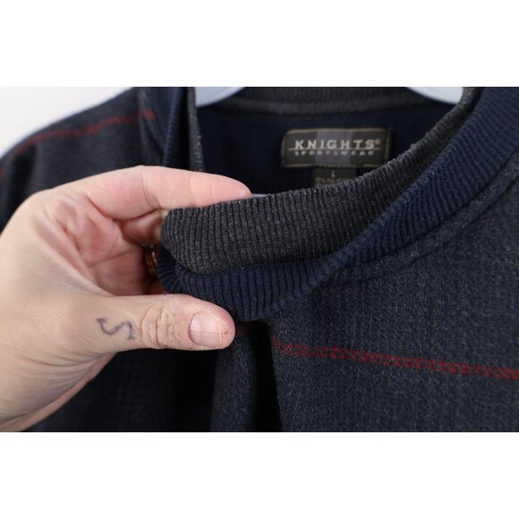 Vintage 90s Streetwear Mens Large Faded Layered Houndstooth Plaid Sweatshirt - Picture 5 of 10